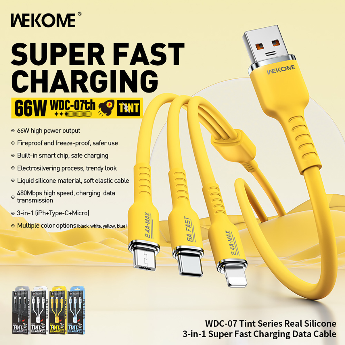 yellow fast charging USB cable