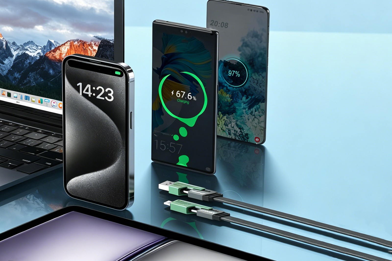multi interface braided charging cable charging multiple smartphones and laptop