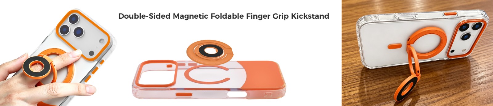 detachable double-sided magnetic ring kickstand, clear phone case with finger grip holder
